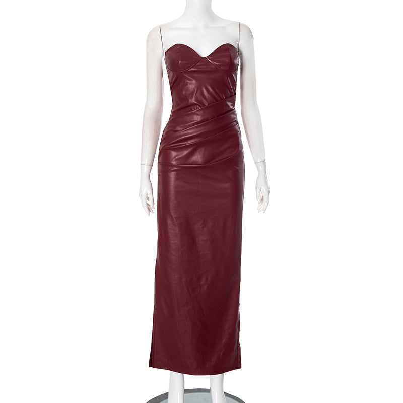 SORAYA – Robe Longue Bustier Effet Cuir