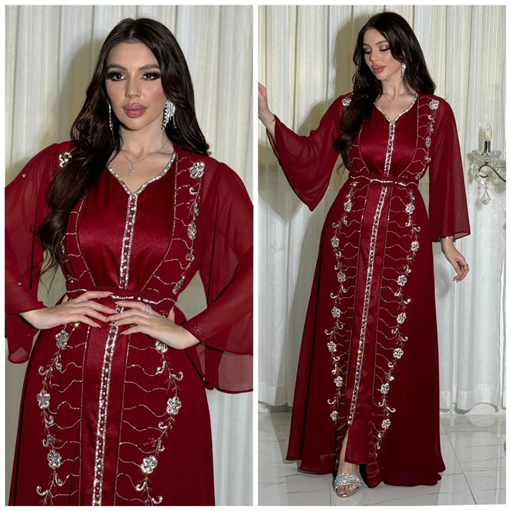 NOURA – Ensemble Robe Longue & Veste Chic en Chiffon ✨