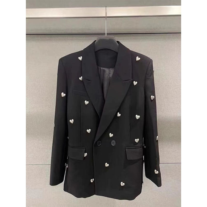 Elegant Three-dimensional Love Beaded, Black Suit