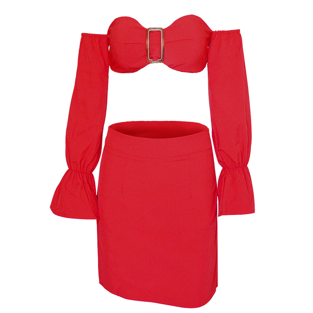 Tube Top Long-Sleeved Solid Color Suit