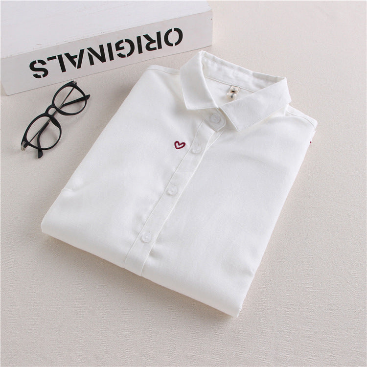Women's Heart-shaped Embroidered Oxford-woven Bottoming Shirt Top