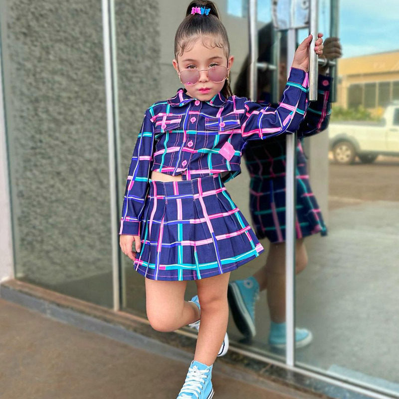 Children's Plaid Pleated Skirt Skirt Suit