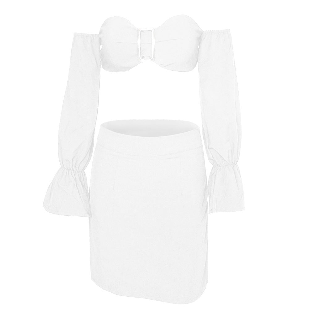 Tube Top Long-Sleeved Solid Color Suit