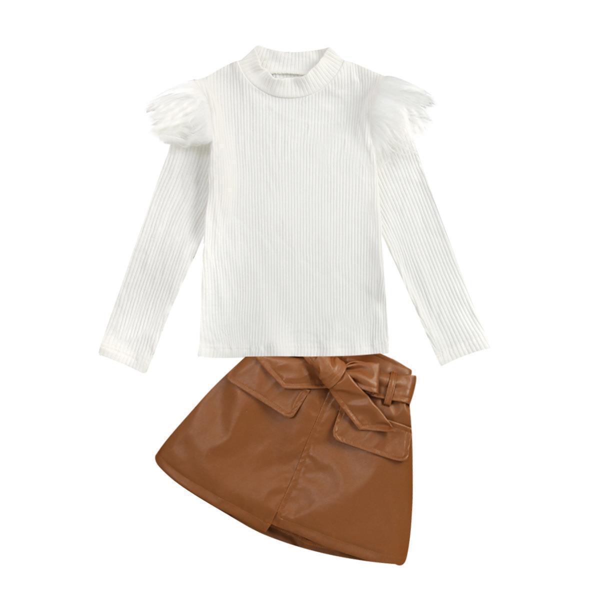 ❄️ Ensemble Douceur d’Hiver – Haut Coton & Jupe Simili Fille
