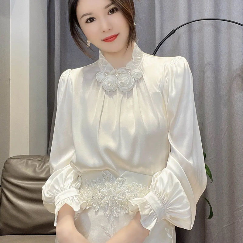 Flower Satin Design Versatile Casual Shirt