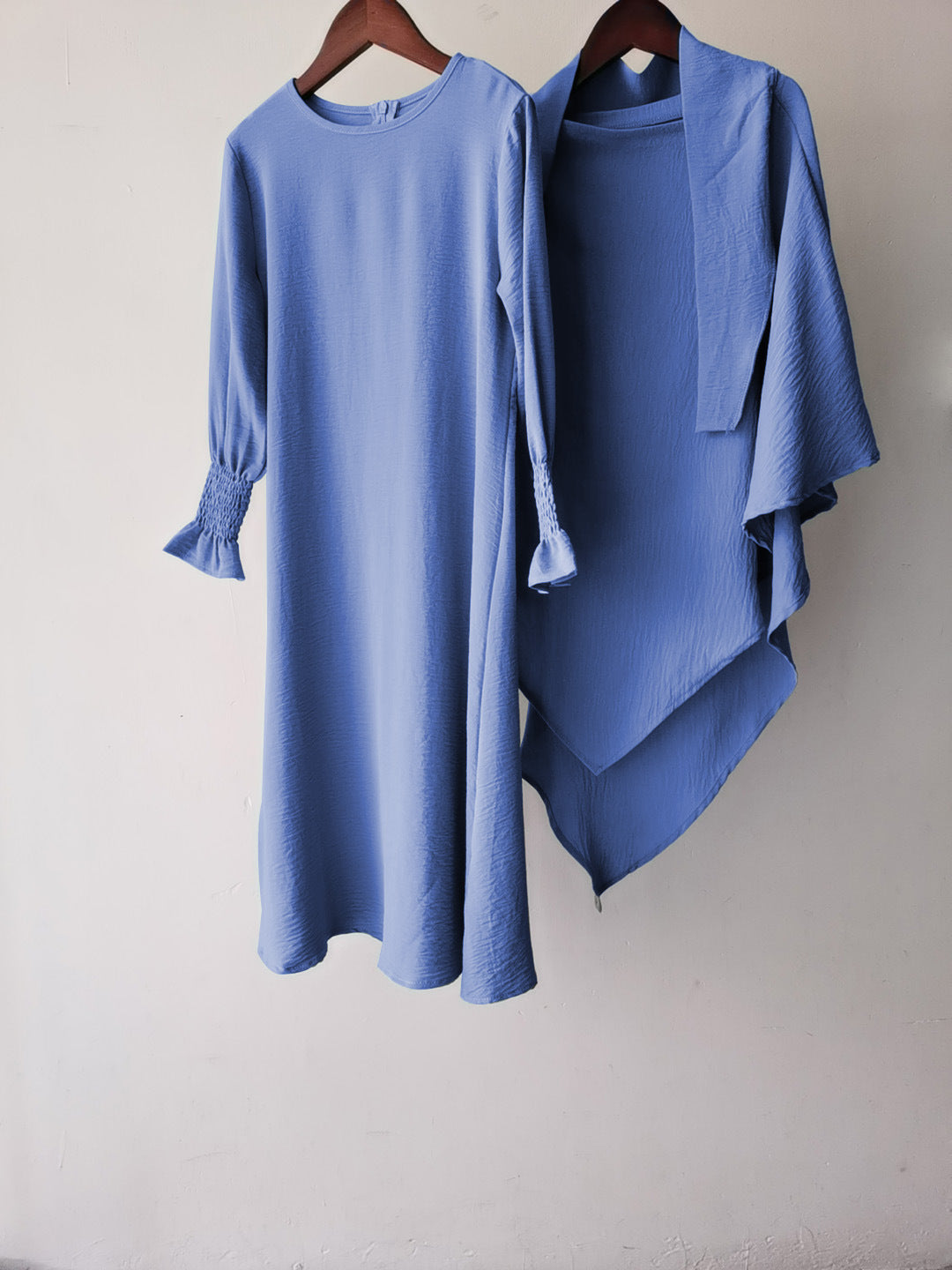 Round Neck Wavy Ruffled Solid Color Dress