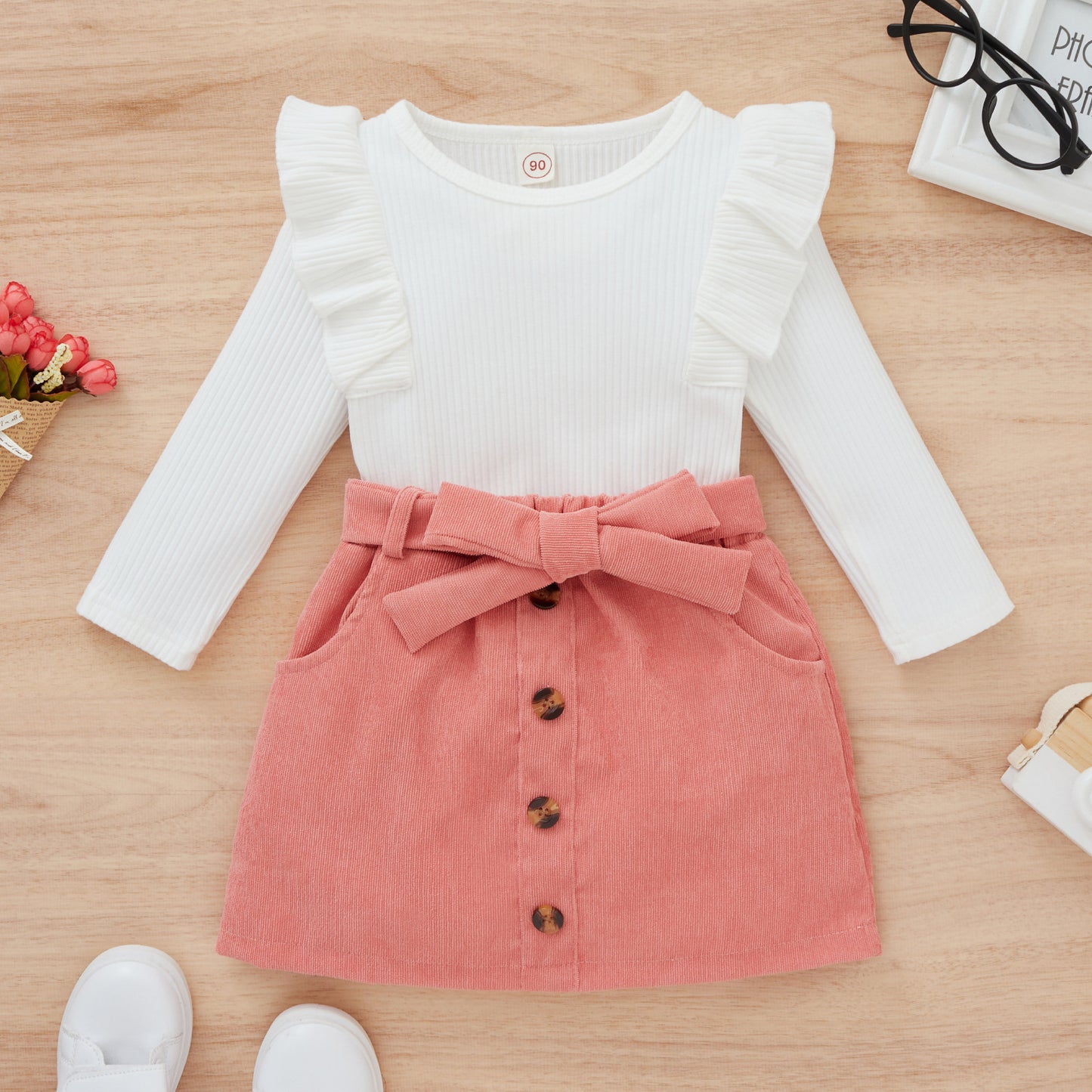 đ Ensemble Chic Fille â Haut CĂŽtelĂ© & Jupe NĆud