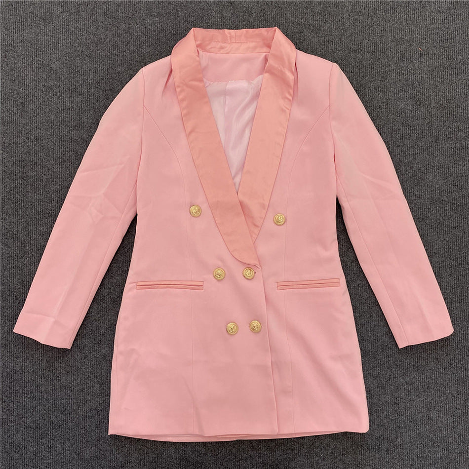 Long Sleeve Deep V-neck Elegant Suit Double Breasted Thickened Shoulder Blazer