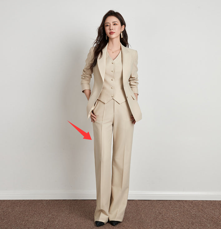 Ensemble Beige Style Britannique Pantalon Large Femme