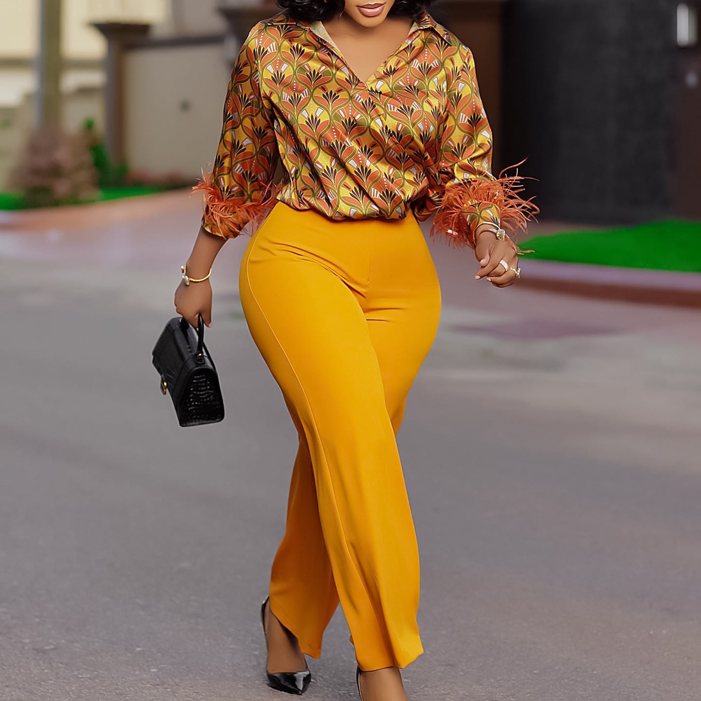 Women's Fashion Printed Long-sleeved Shirt Elegant Outfit
