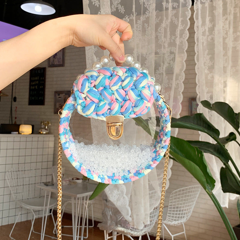 Handheld Pearl Lock Transparent Acrylic Line Diagonal Bag