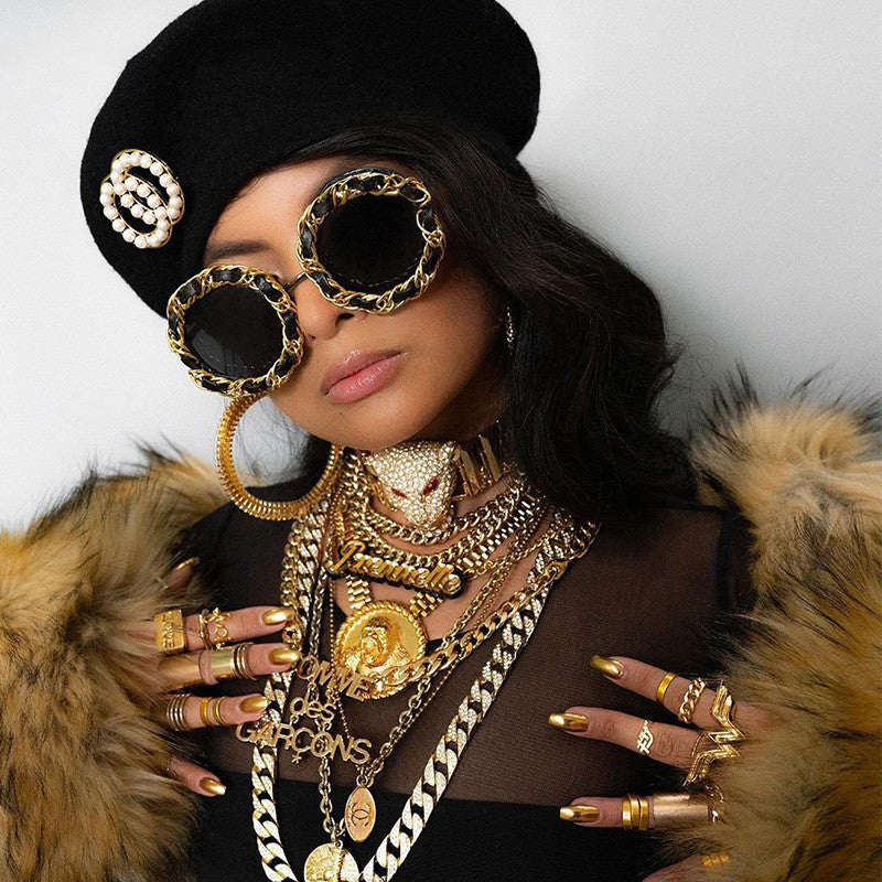 Double Woven Leather Chain Net Celebrity Street Shooting Props Sunglasses Glasses