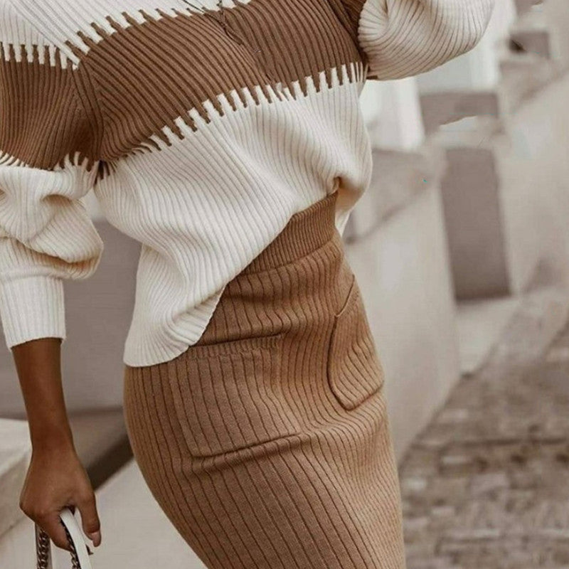 🟤 Tènèfa – Ensemble Pull Tricoté Femme Printemps/Automne