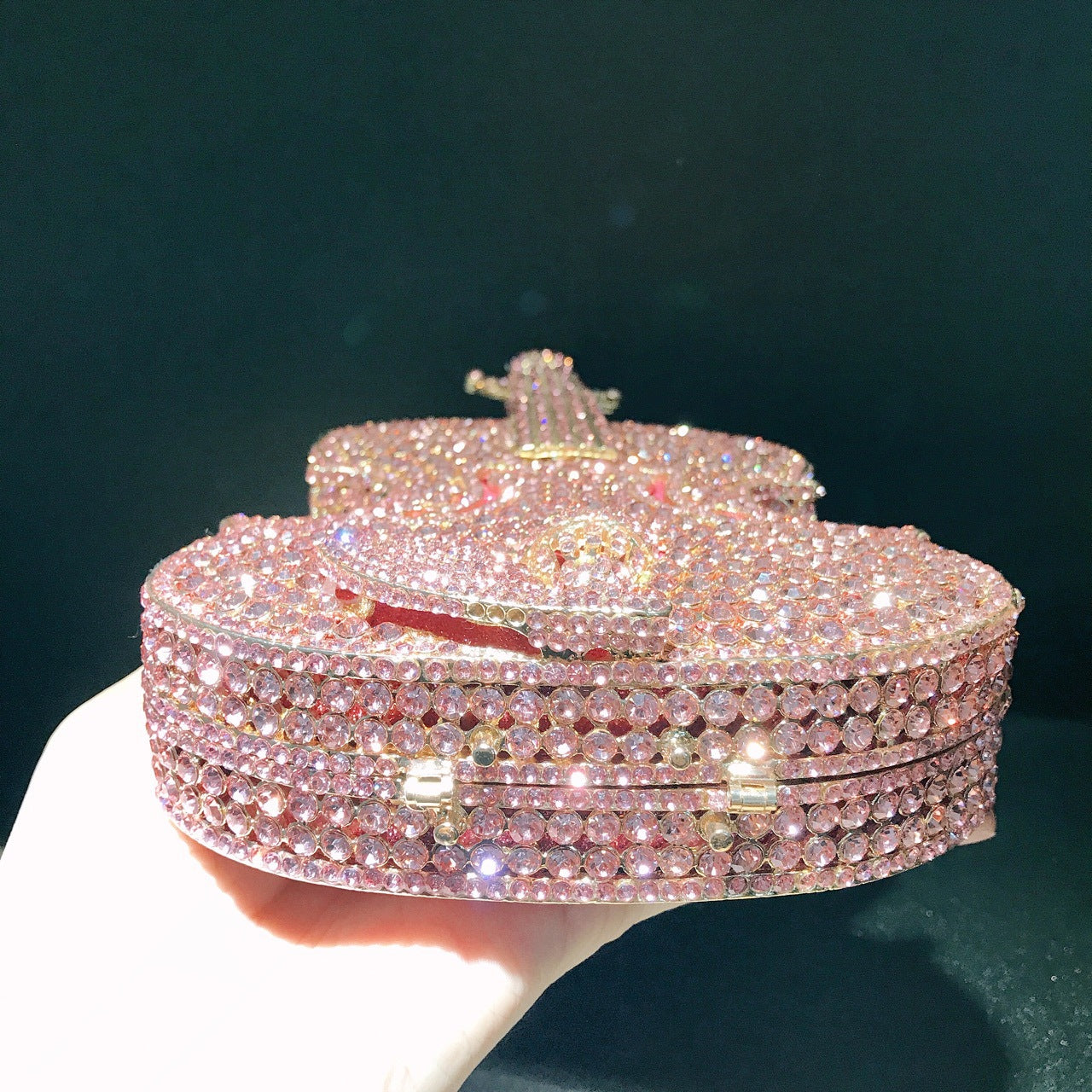 Sac Bandoulière PU Forme Violon Strass Rose