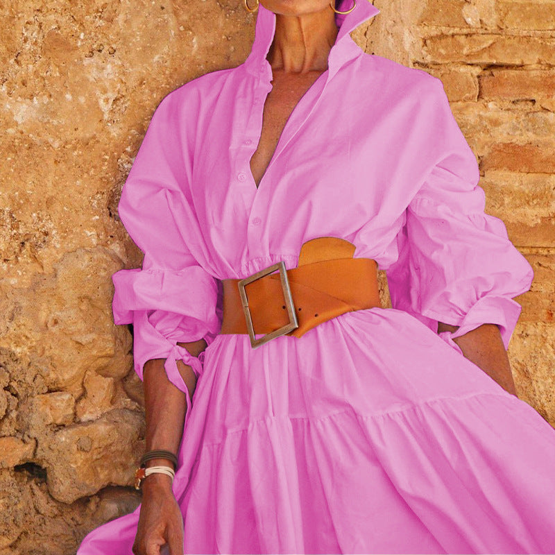 Women's Fashionable Elegant Lapel Long-sleeved Dress