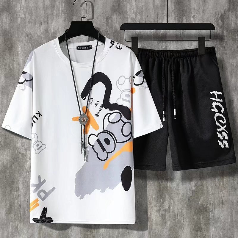 Summer Ice Silk Men's Short Sleeve Shorts Suit
