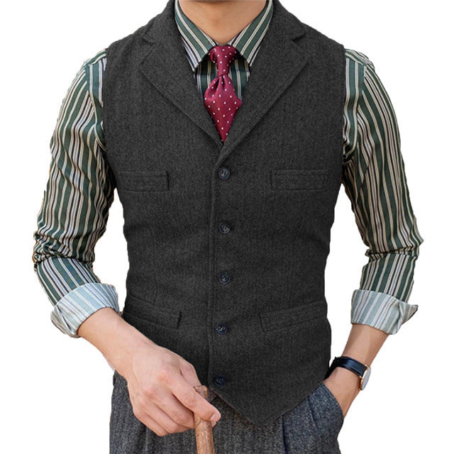 Man's Suit Vest Slim Herringbone Pattern