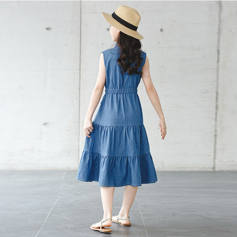 Denim Blouse Collar Vest Dress