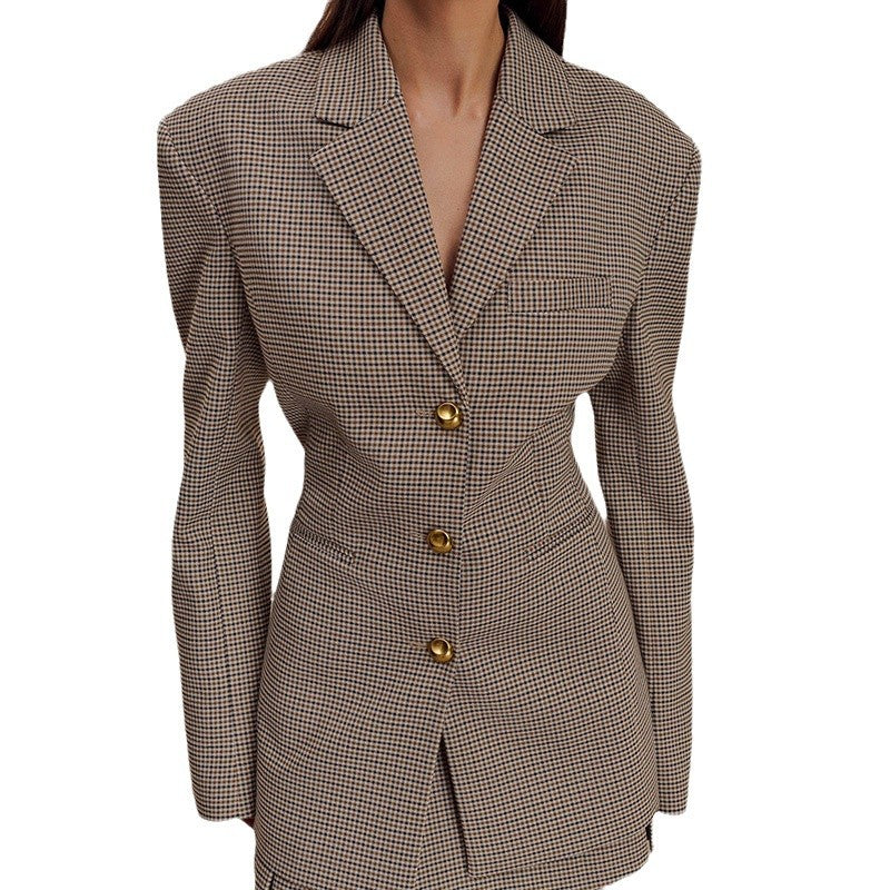Fashionable Elegant Black Plaid Lapel Suit Jacket