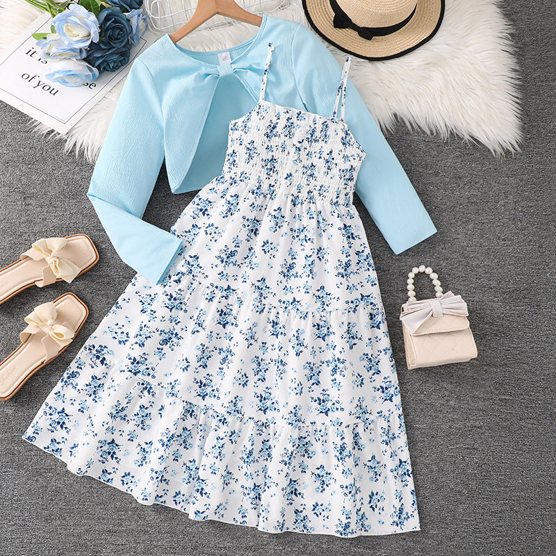🌸 Ensemble Fille Robe à Fleurs + Veste – Élégance & Douceur Printanière