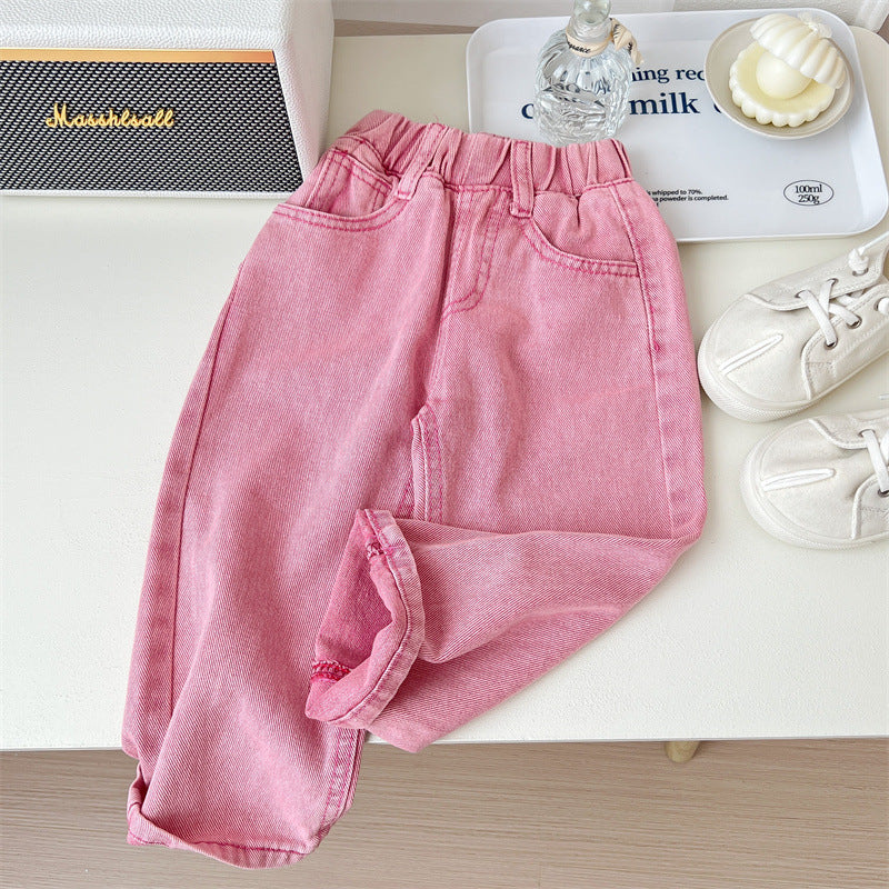 Look Douillet Rose Pull Tricoté & Jean Confort Fille