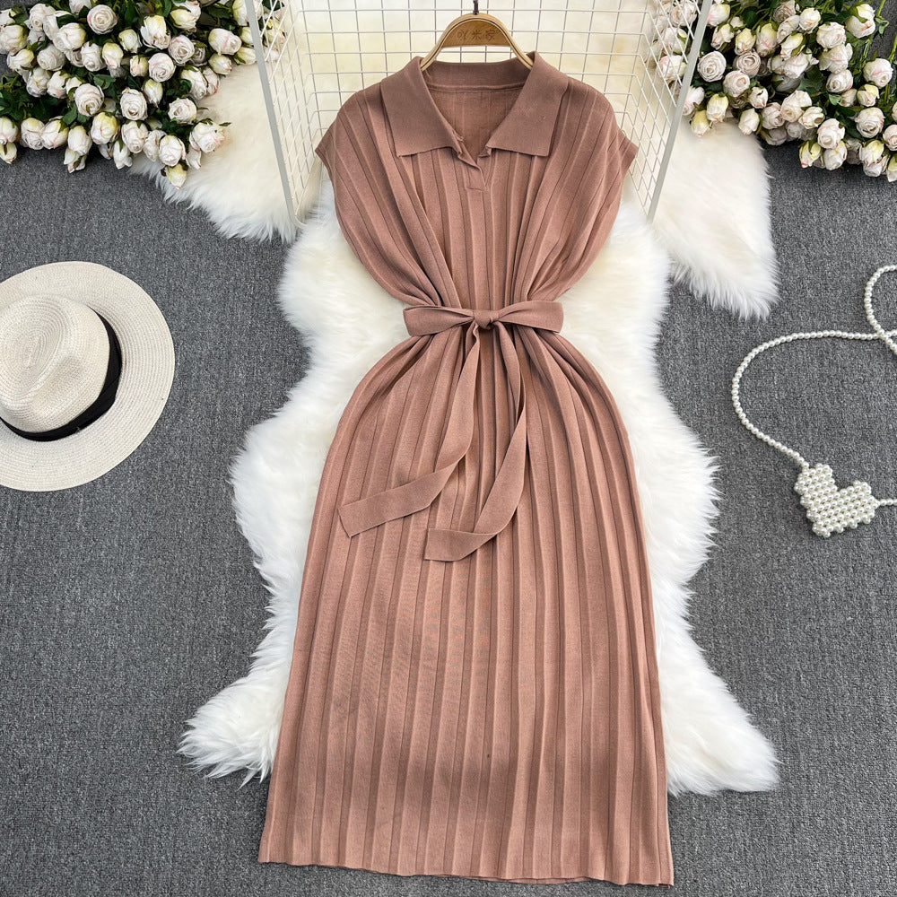 Women's French Retro Loose Waist-controlled Lace-up A- Line Knitted Dress