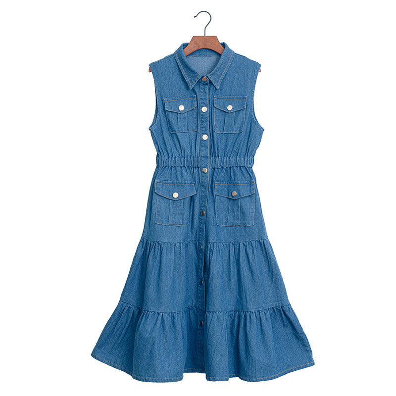 Denim Blouse Collar Vest Dress