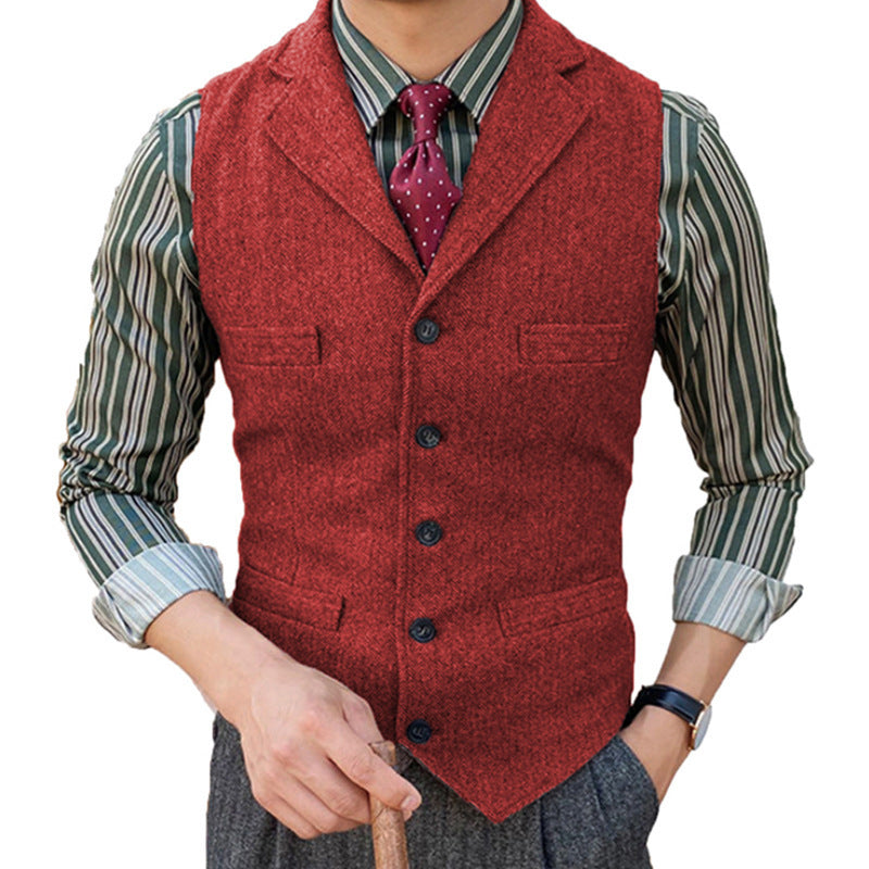 Man's Suit Vest Slim Herringbone Pattern