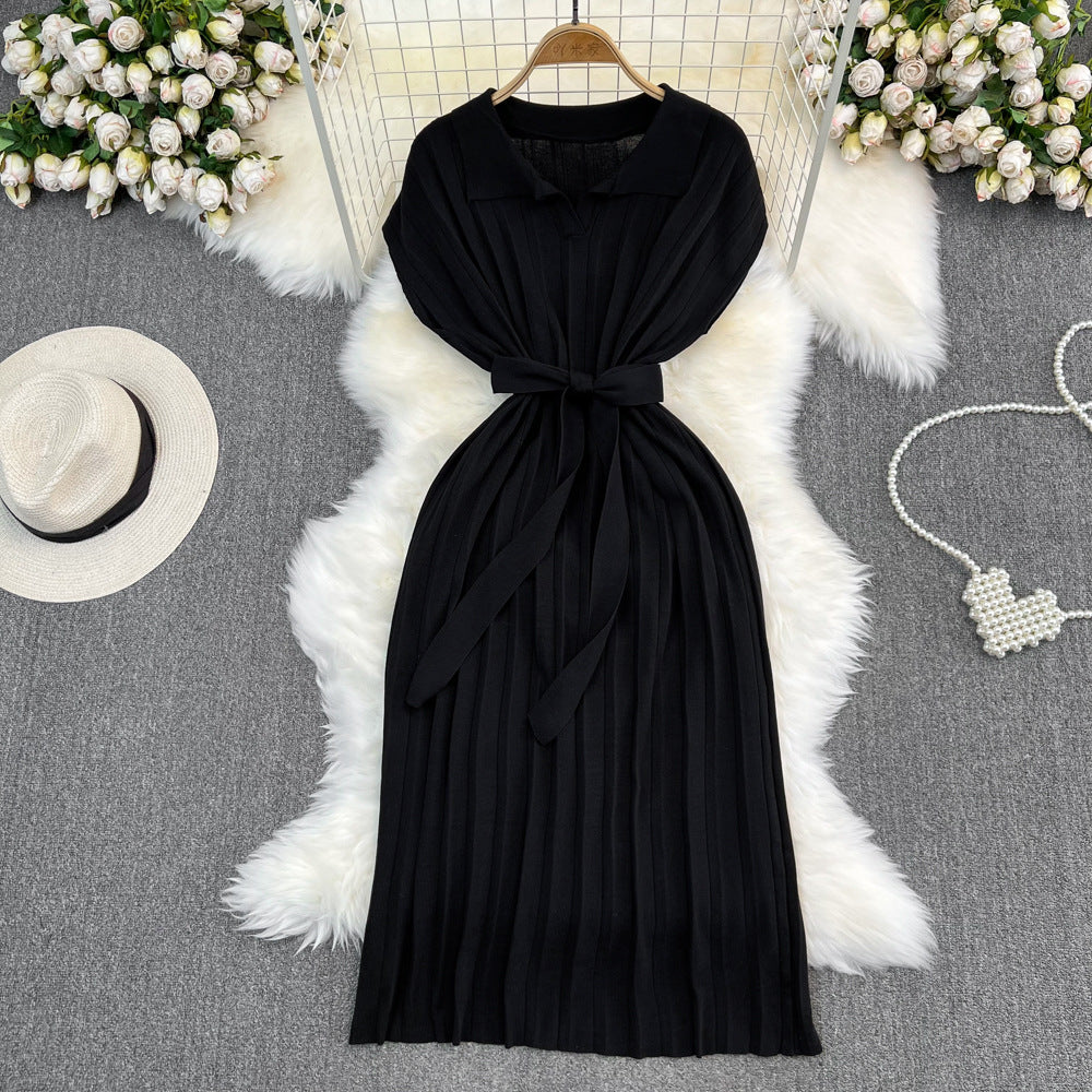 Women's French Retro Loose Waist-controlled Lace-up A- Line Knitted Dress