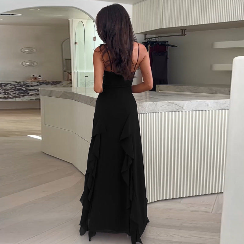 💃 Robe "Zuri" — Fente Sensuelle & Volants Glamour