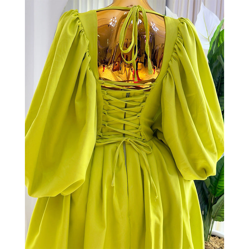 💚 Naïma – Robe Empire à Manches Lanterne Élégantes