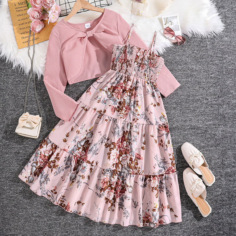 🌸 Ensemble Fille Robe à Fleurs + Veste – Élégance & Douceur Printanière