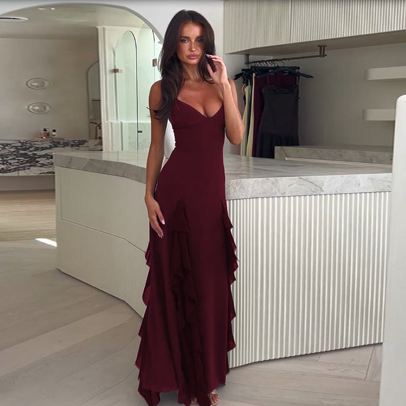 💃 Robe "Zuri" — Fente Sensuelle & Volants Glamour