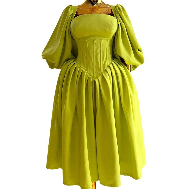 💚 Naïma – Robe Empire à Manches Lanterne Élégantes