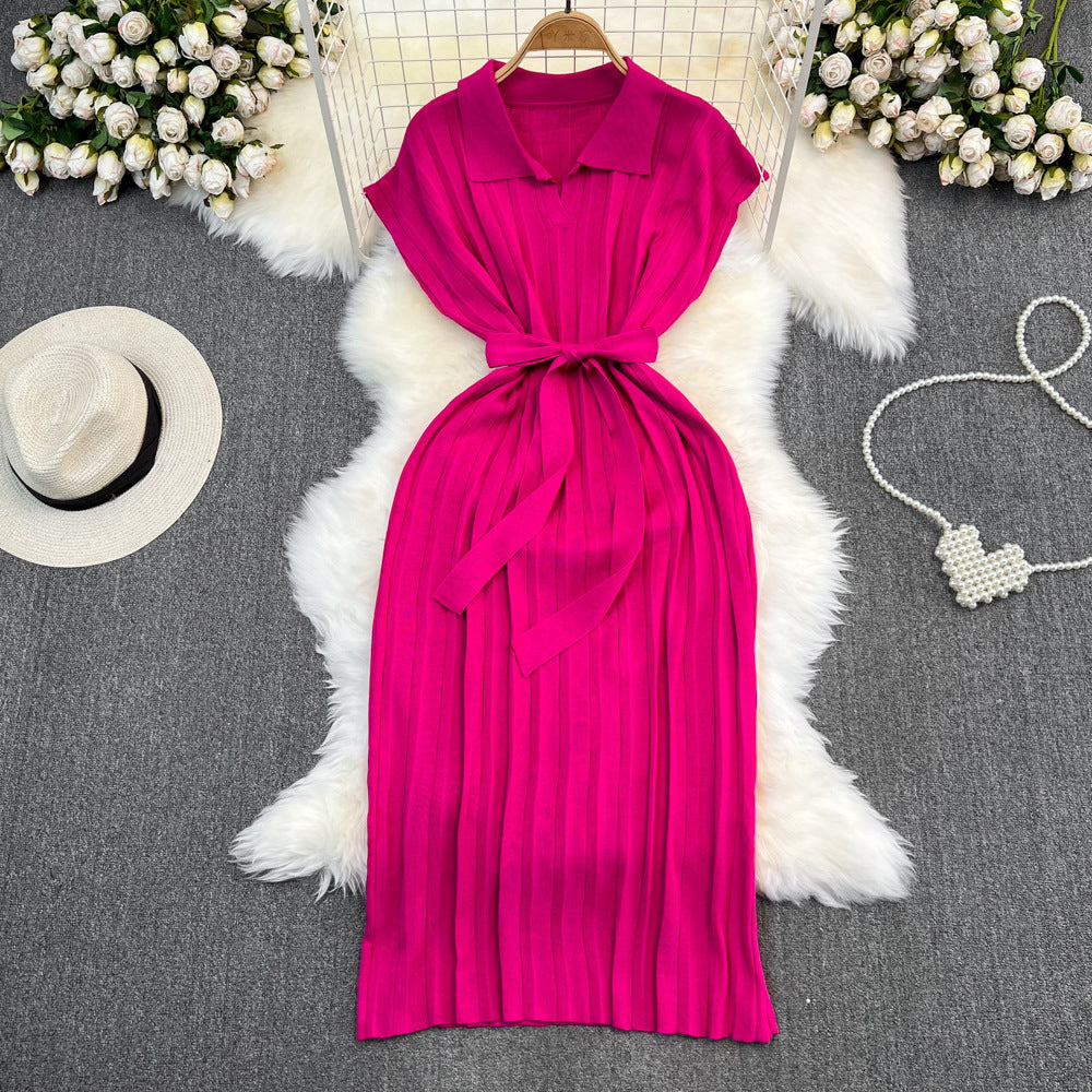 Women's French Retro Loose Waist-controlled Lace-up A- Line Knitted Dress