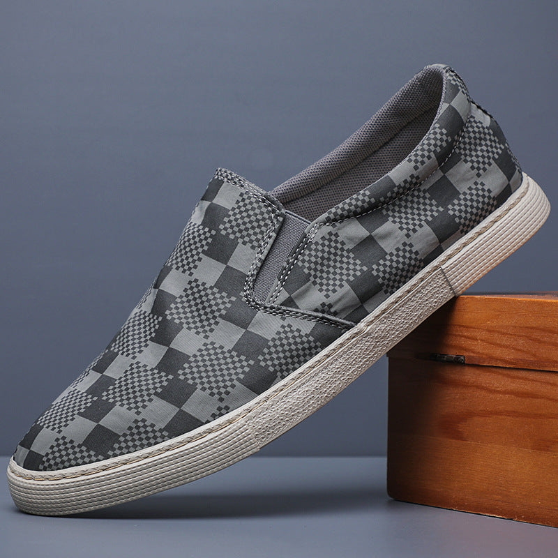Men's Casual Checkered Canvas Board Shoes