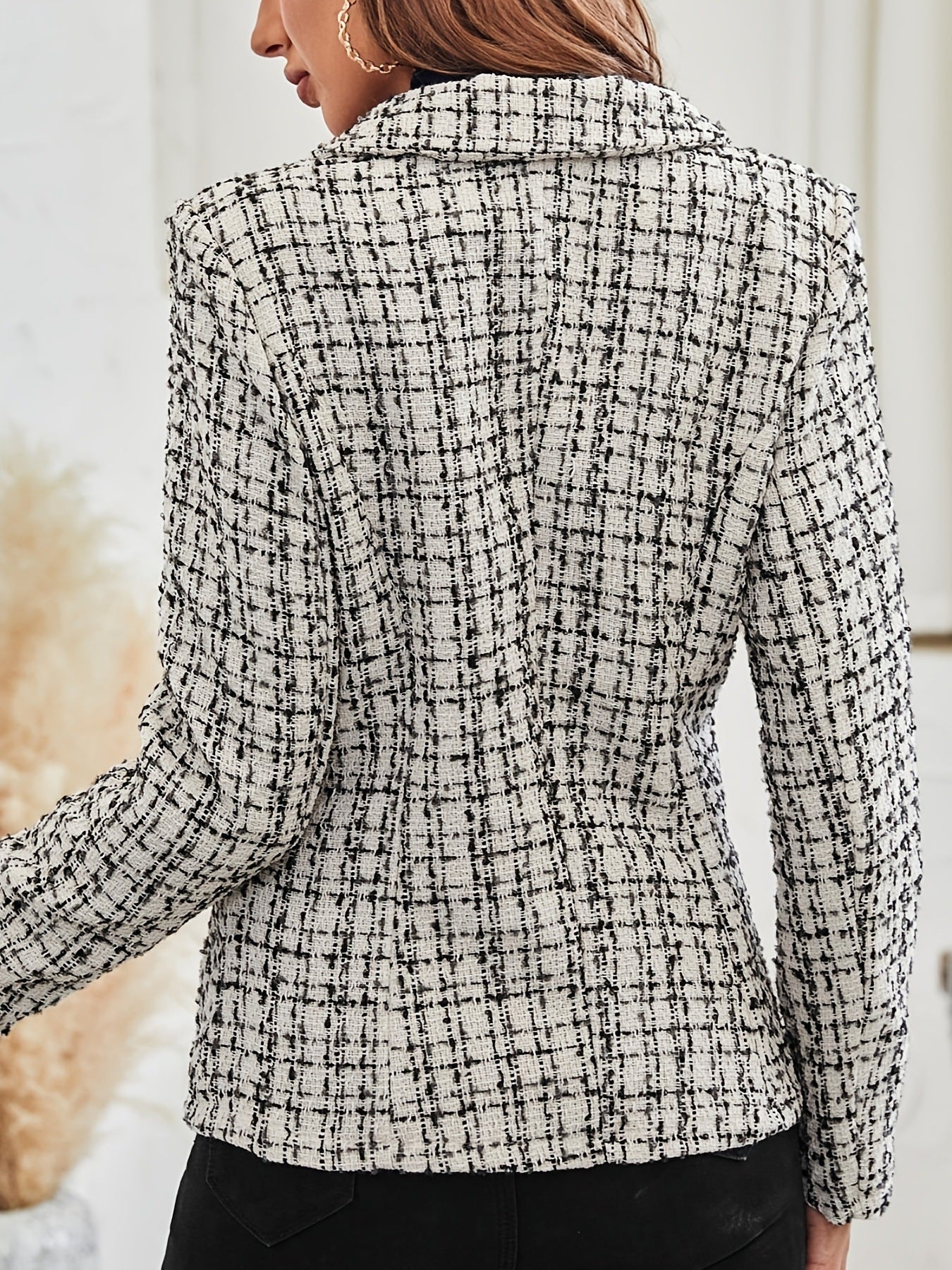 Plaid Pattern Blazer Elegant Plaid Double Button Blazer