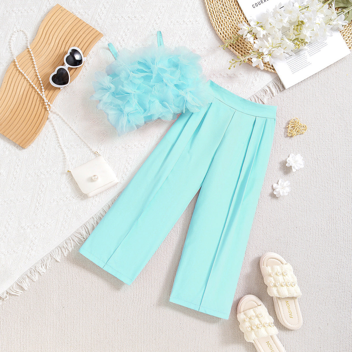 🌸Top Fleur 3D & Pantalon (2 Pièces)
