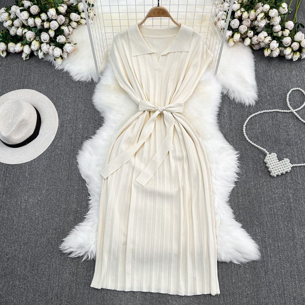 Women's French Retro Loose Waist-controlled Lace-up A- Line Knitted Dress