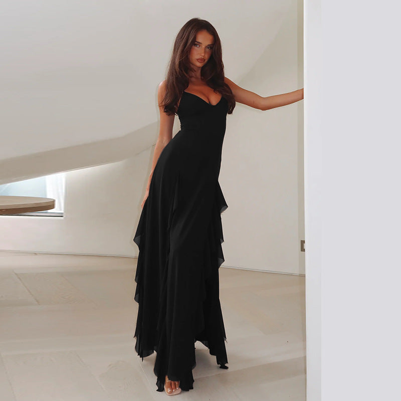 💃 Robe "Zuri" — Fente Sensuelle & Volants Glamour
