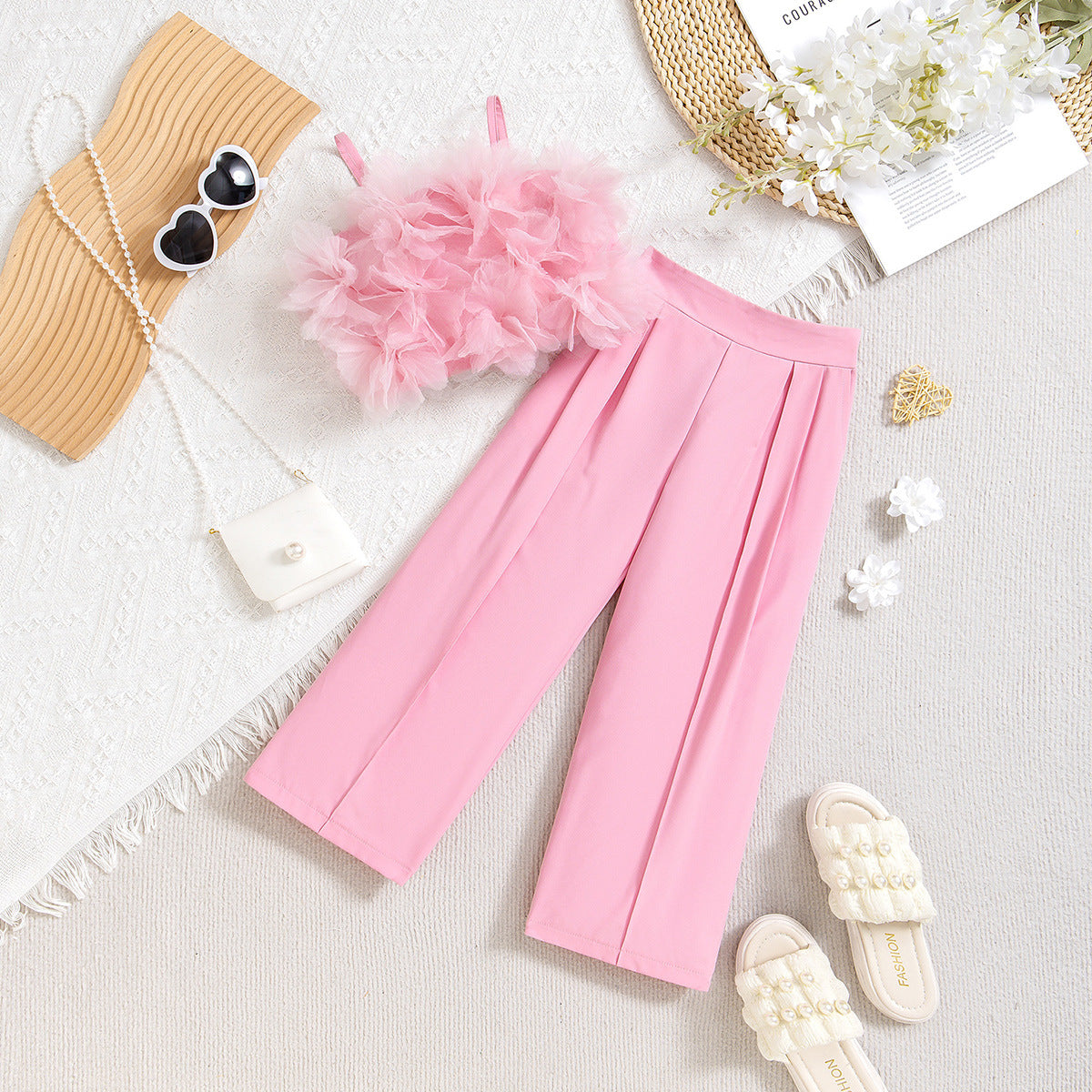🌸Top Fleur 3D & Pantalon (2 Pièces)