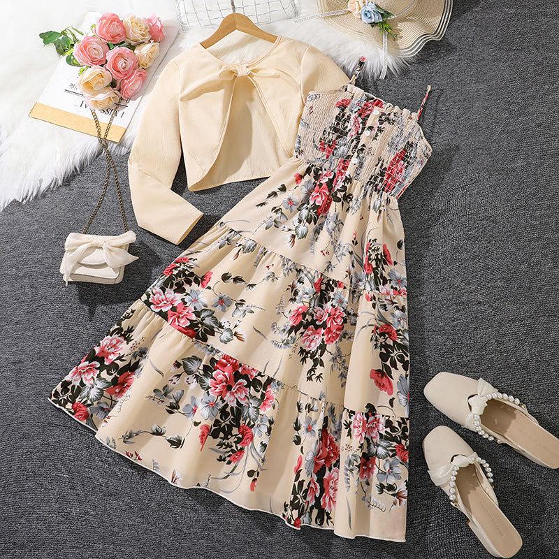 🌸 Ensemble Fille Robe à Fleurs + Veste – Élégance & Douceur Printanière