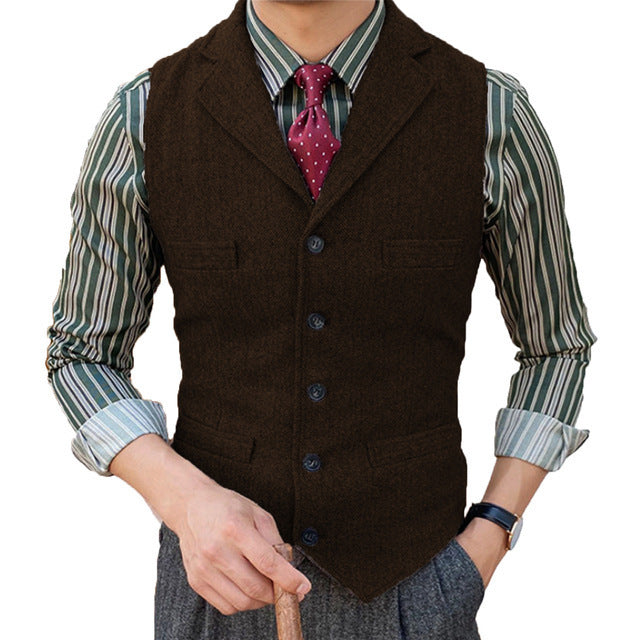 Man's Suit Vest Slim Herringbone Pattern