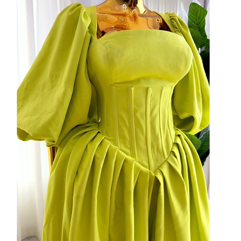 💚 Naïma – Robe Empire à Manches Lanterne Élégantes