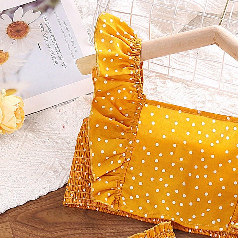 🎀 Ensemble Fille Été à Pois – Haut Bretelles & Jupe