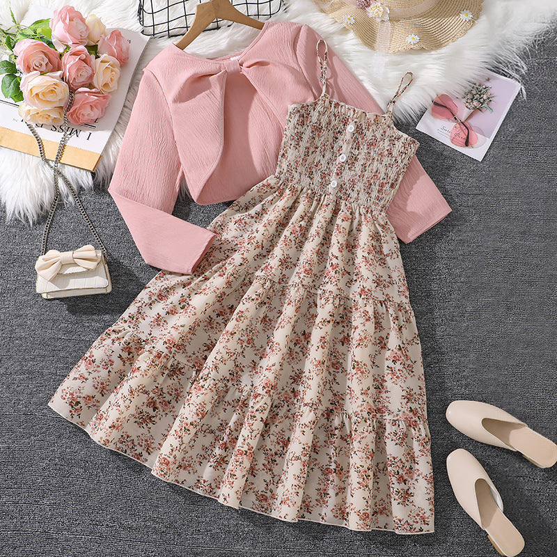 🌸 Ensemble Fille Robe à Fleurs + Veste – Élégance & Douceur Printanière