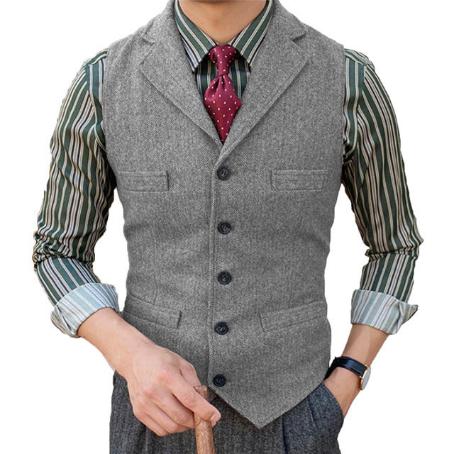 Man's Suit Vest Slim Herringbone Pattern