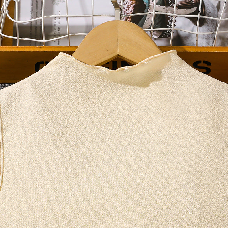 Girls' Stand Collar Elegant Pleated Stitching Sleeveless Formal Dress