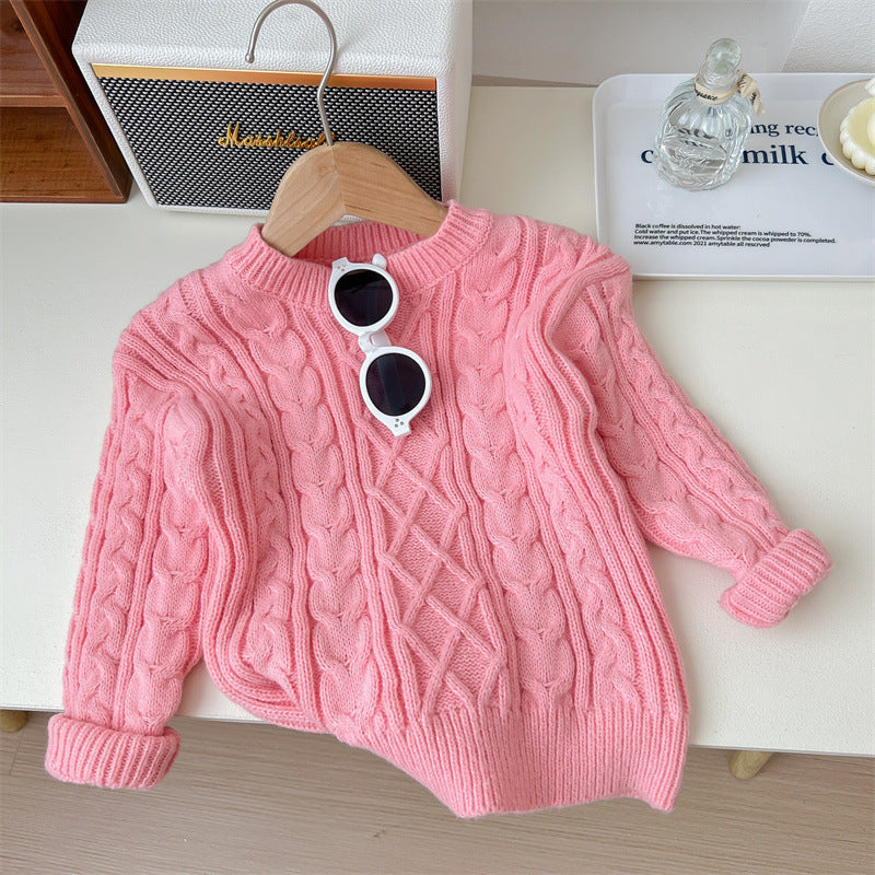 Look Douillet Rose Pull Tricoté & Jean Confort Fille