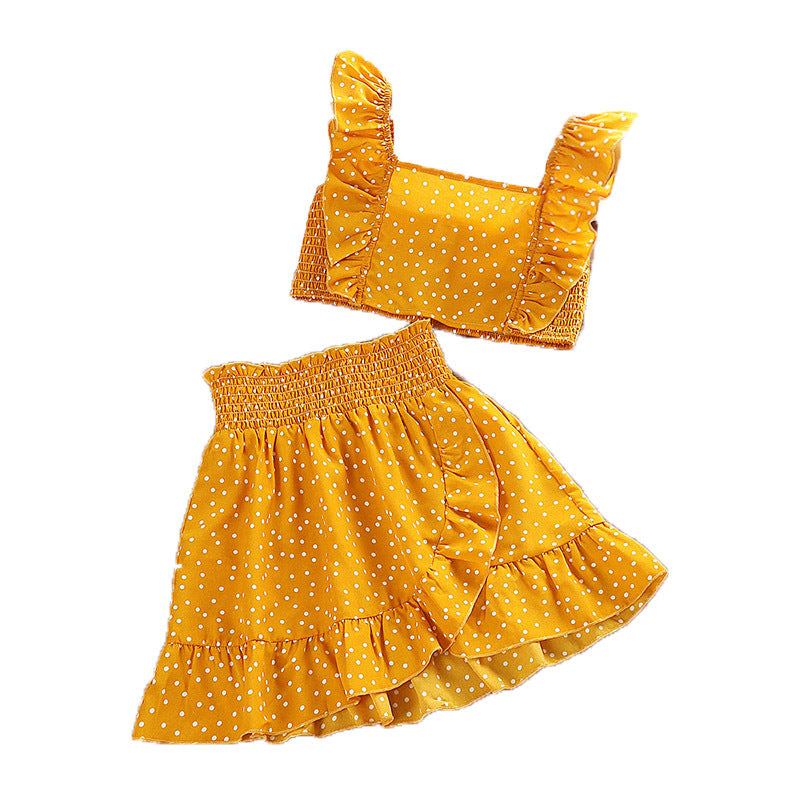 🎀 Ensemble Fille Été à Pois – Haut Bretelles & Jupe